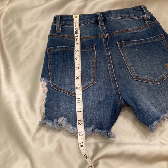 Indigo Rein Blue Denim Tiny High Waist Shorts Button Fly Juniors Size 00 EUC - Picture 14 of 14